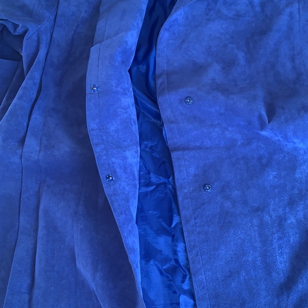 A Trigere Coat Vintage Suede Coat Long Open Soft Blue Size Large - Picture 7 of 13